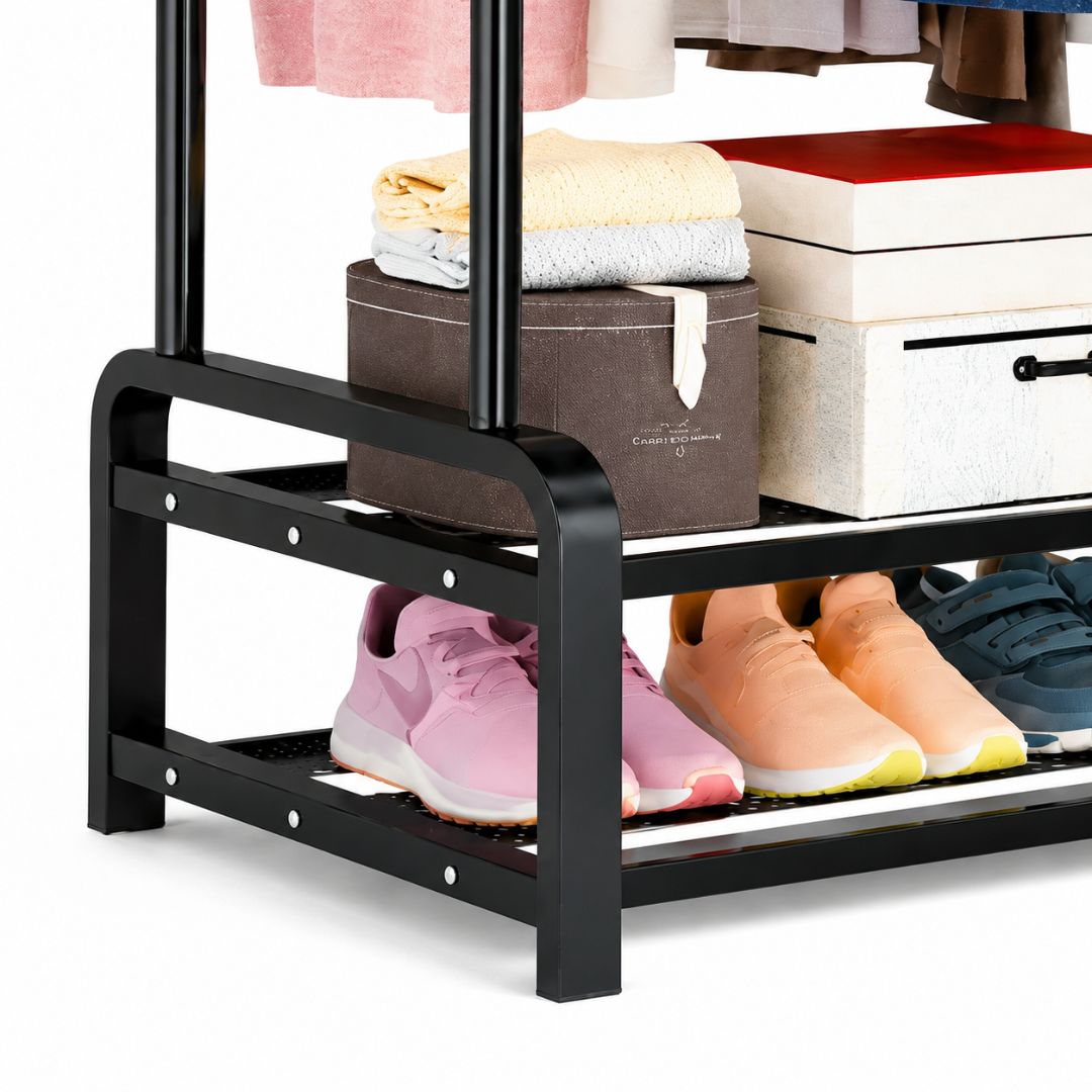 Arara de Roupas Duplo Resistente com Duplo Sapateiro Preto
