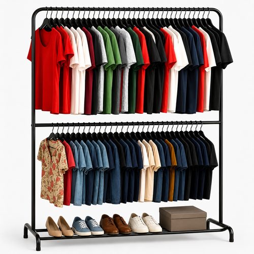 Arara de Roupas Preta Cabideiro Duplo de Piso