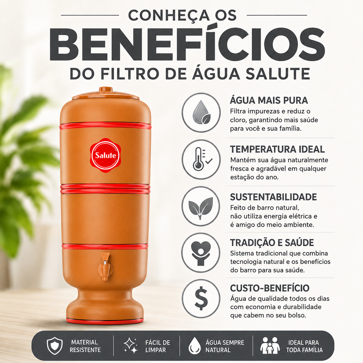 Filtro De Barro Salute 16 Litros Com 2 Velas Tripla Ação Com 2 Bóias