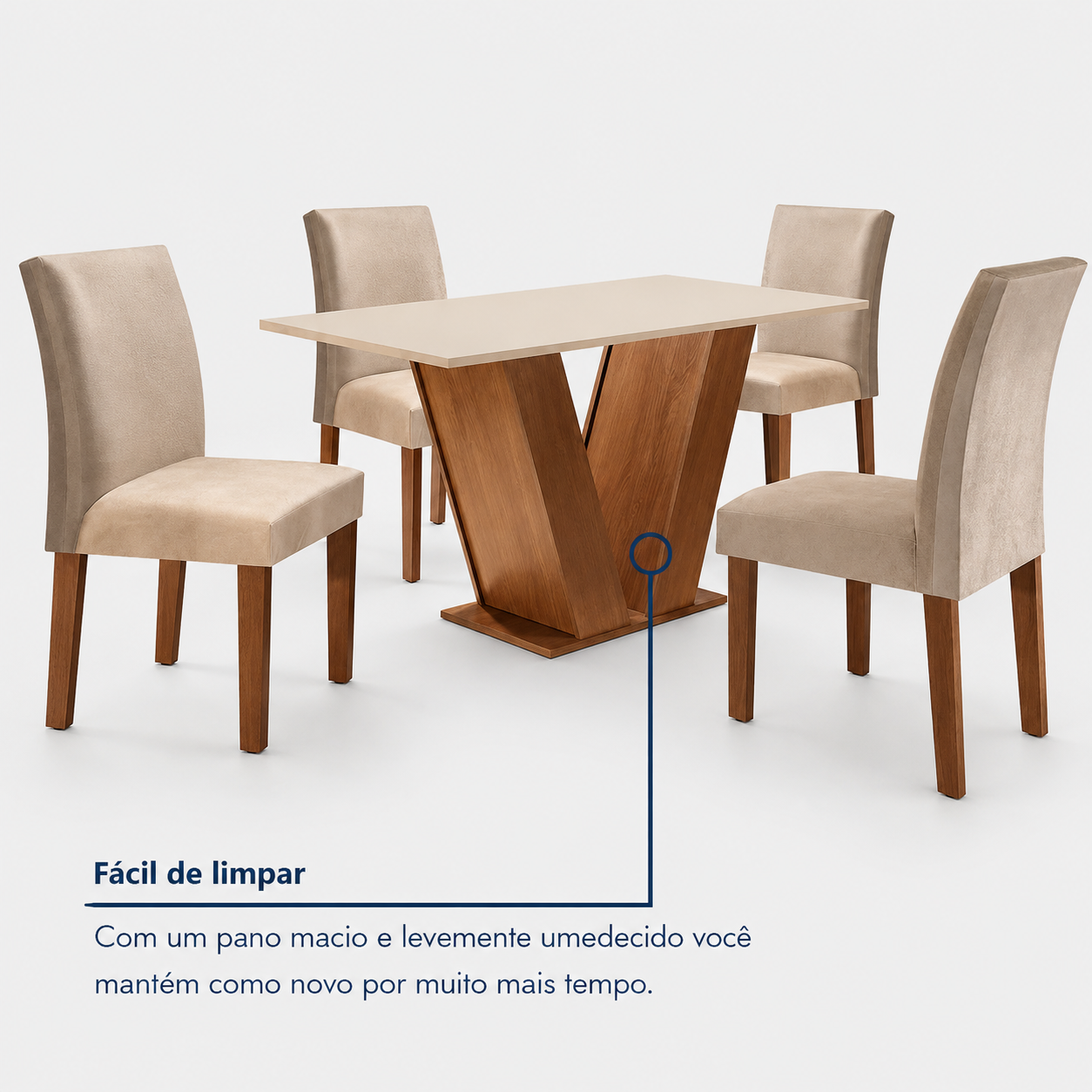 Conjunto Sala de Jantar Mesa Tampo MDF 4 Cadeiras Cor Chocolate/Bege/Branco